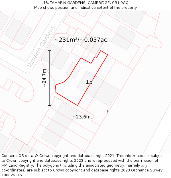 15, TAMARIN GARDENS, CAMBRIDGE, CB1 9GQ: Plot and title map