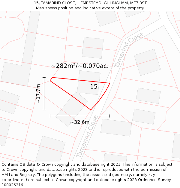 15, TAMARIND CLOSE, HEMPSTEAD, GILLINGHAM, ME7 3ST: Plot and title map