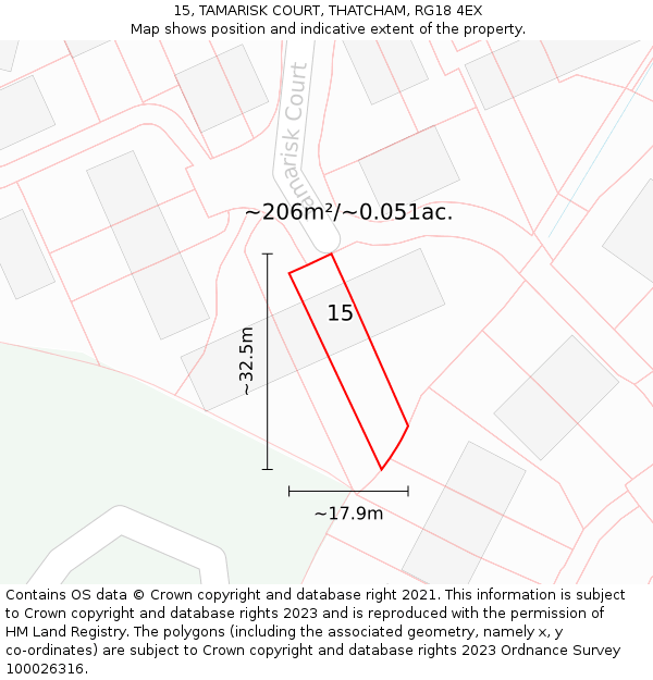 15, TAMARISK COURT, THATCHAM, RG18 4EX: Plot and title map