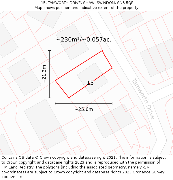 15, TAMWORTH DRIVE, SHAW, SWINDON, SN5 5QF: Plot and title map