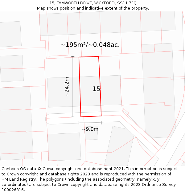15, TAMWORTH DRIVE, WICKFORD, SS11 7FQ: Plot and title map