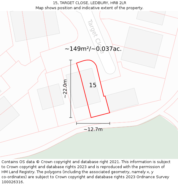 15, TARGET CLOSE, LEDBURY, HR8 2LR: Plot and title map