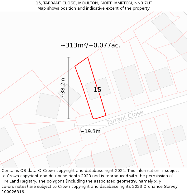 15, TARRANT CLOSE, MOULTON, NORTHAMPTON, NN3 7UT: Plot and title map