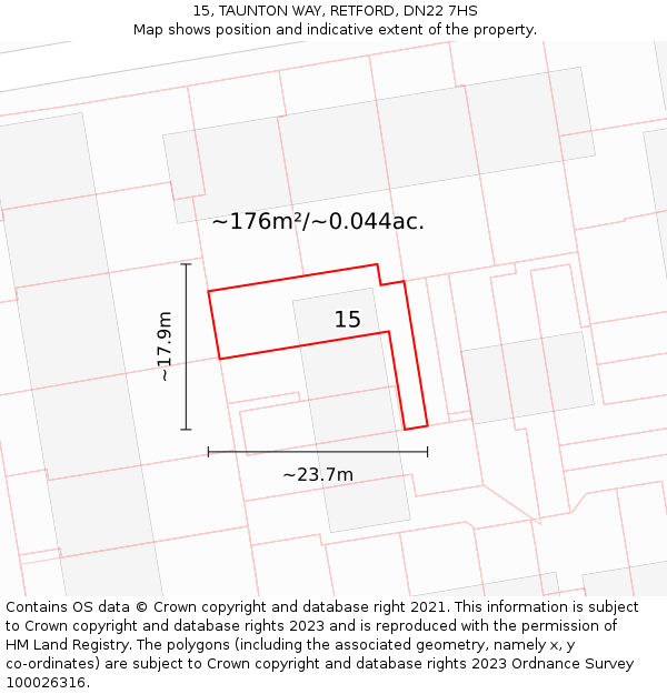 15, TAUNTON WAY, RETFORD, DN22 7HS: Plot and title map