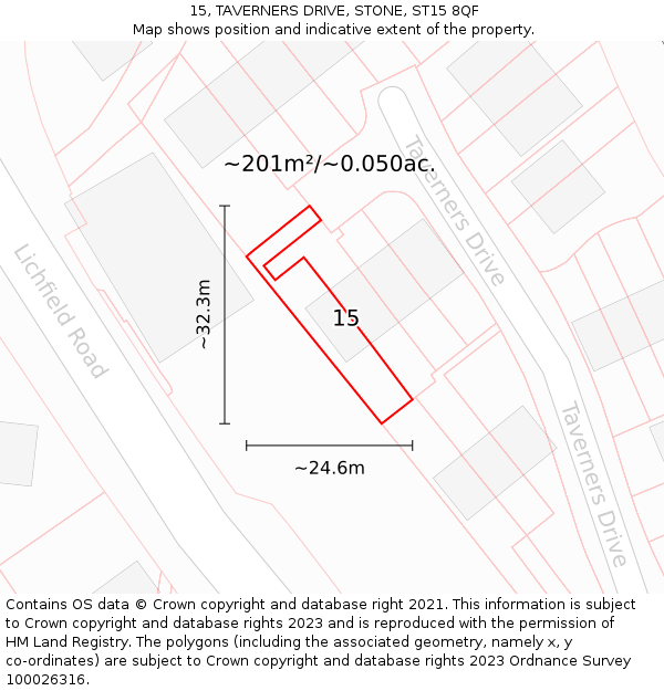 15, TAVERNERS DRIVE, STONE, ST15 8QF: Plot and title map
