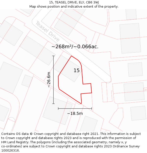 15, TEASEL DRIVE, ELY, CB6 3WJ: Plot and title map
