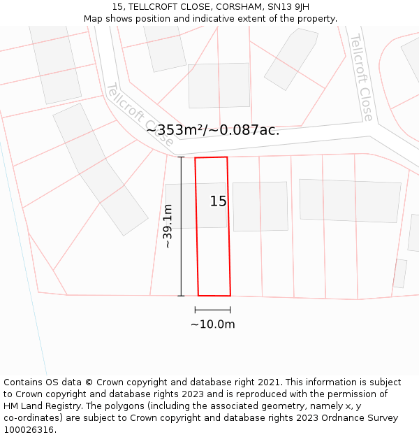 15, TELLCROFT CLOSE, CORSHAM, SN13 9JH: Plot and title map