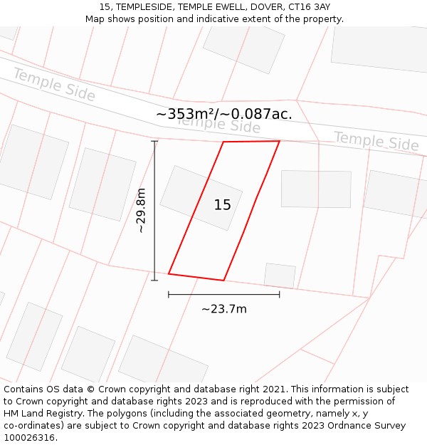 15, TEMPLESIDE, TEMPLE EWELL, DOVER, CT16 3AY: Plot and title map