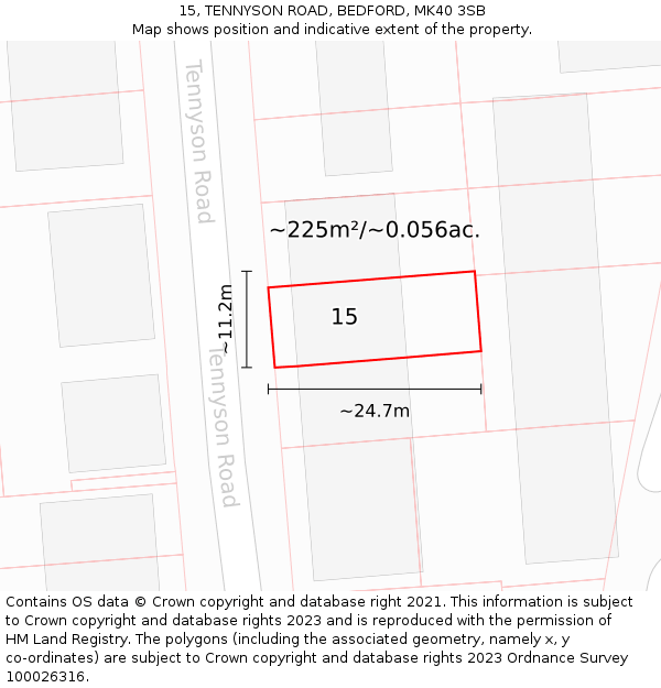 15, TENNYSON ROAD, BEDFORD, MK40 3SB: Plot and title map