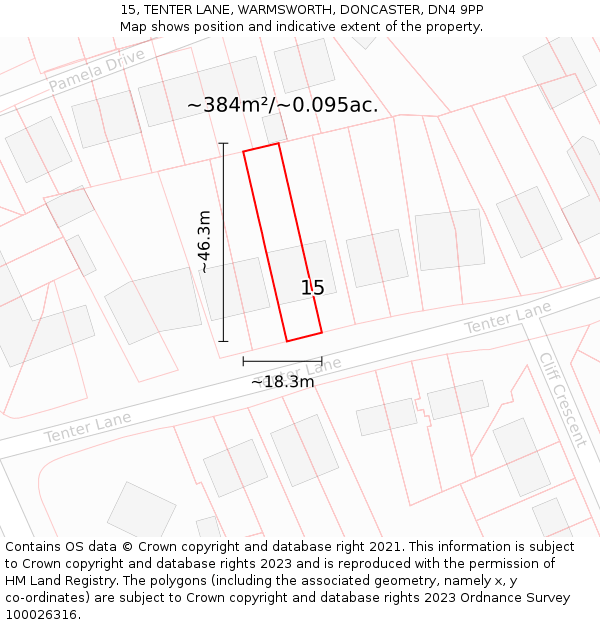 15, TENTER LANE, WARMSWORTH, DONCASTER, DN4 9PP: Plot and title map