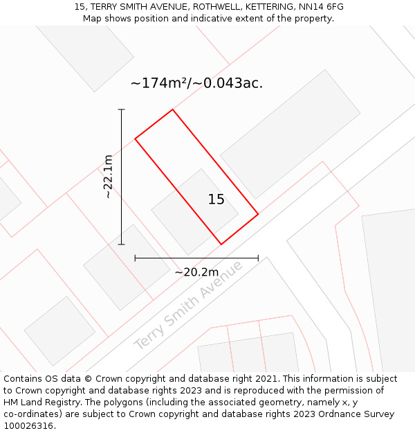 15, TERRY SMITH AVENUE, ROTHWELL, KETTERING, NN14 6FG: Plot and title map
