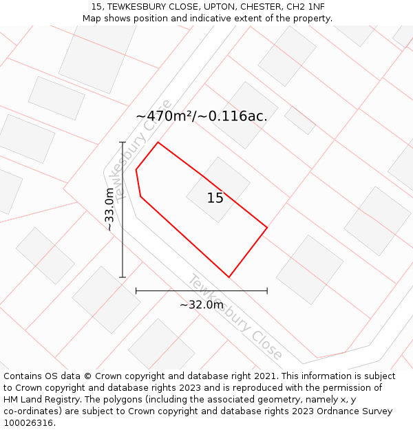 15, TEWKESBURY CLOSE, UPTON, CHESTER, CH2 1NF: Plot and title map