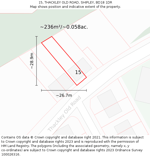 15, THACKLEY OLD ROAD, SHIPLEY, BD18 1DR: Plot and title map