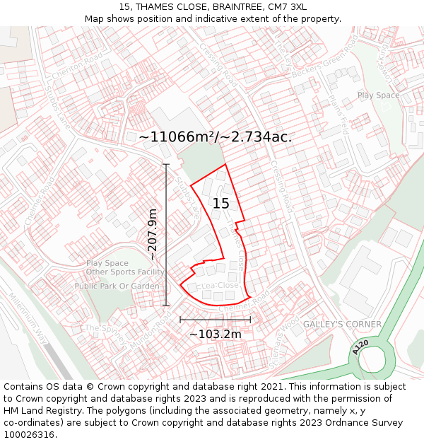15, THAMES CLOSE, BRAINTREE, CM7 3XL: Plot and title map