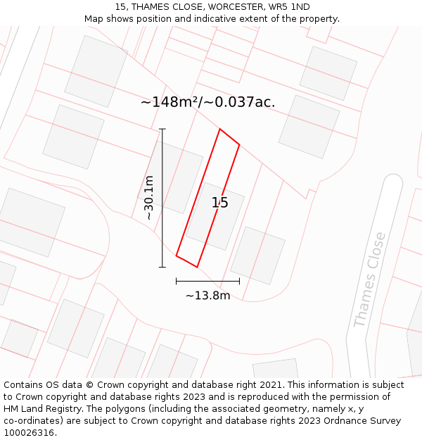 15, THAMES CLOSE, WORCESTER, WR5 1ND: Plot and title map