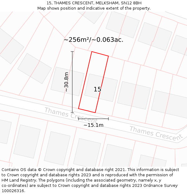 15, THAMES CRESCENT, MELKSHAM, SN12 8BH: Plot and title map