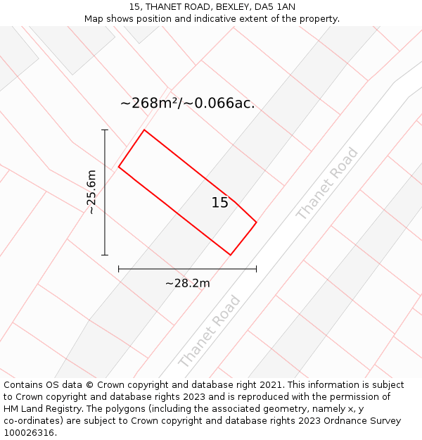 15, THANET ROAD, BEXLEY, DA5 1AN: Plot and title map