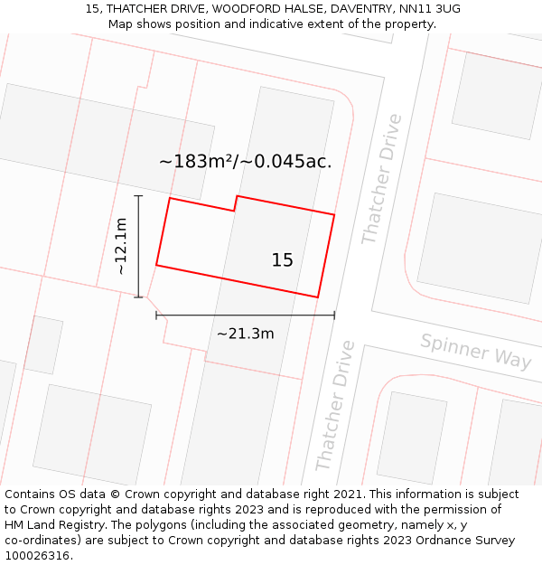 15, THATCHER DRIVE, WOODFORD HALSE, DAVENTRY, NN11 3UG: Plot and title map