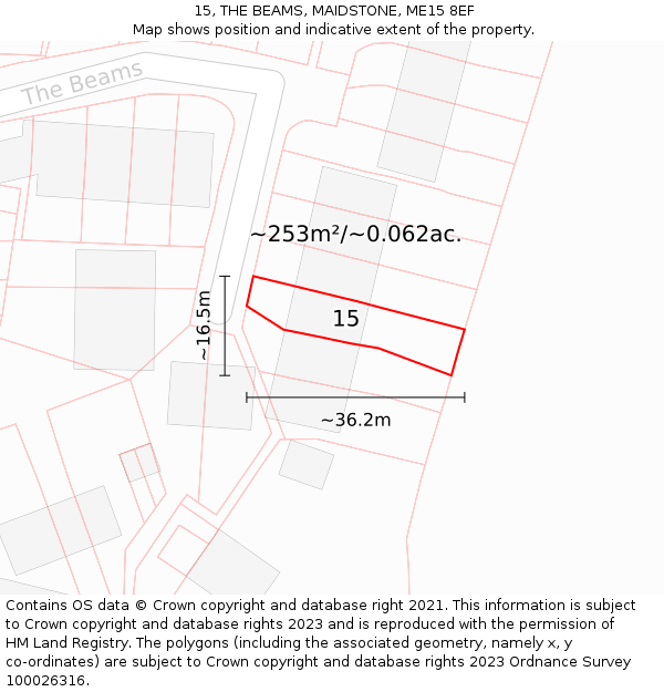 15, THE BEAMS, MAIDSTONE, ME15 8EF: Plot and title map