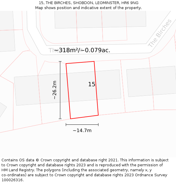 15, THE BIRCHES, SHOBDON, LEOMINSTER, HR6 9NG: Plot and title map