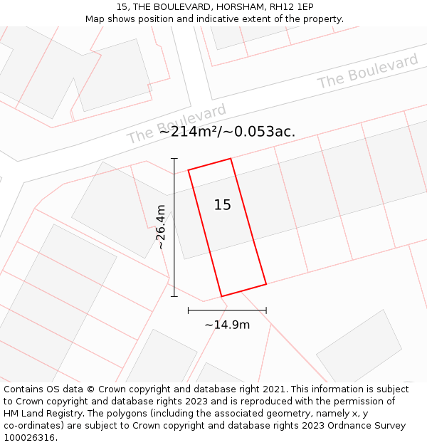 15, THE BOULEVARD, HORSHAM, RH12 1EP: Plot and title map