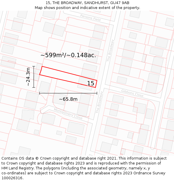 15, THE BROADWAY, SANDHURST, GU47 9AB: Plot and title map