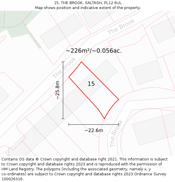 15, THE BROOK, SALTASH, PL12 6UL: Plot and title map