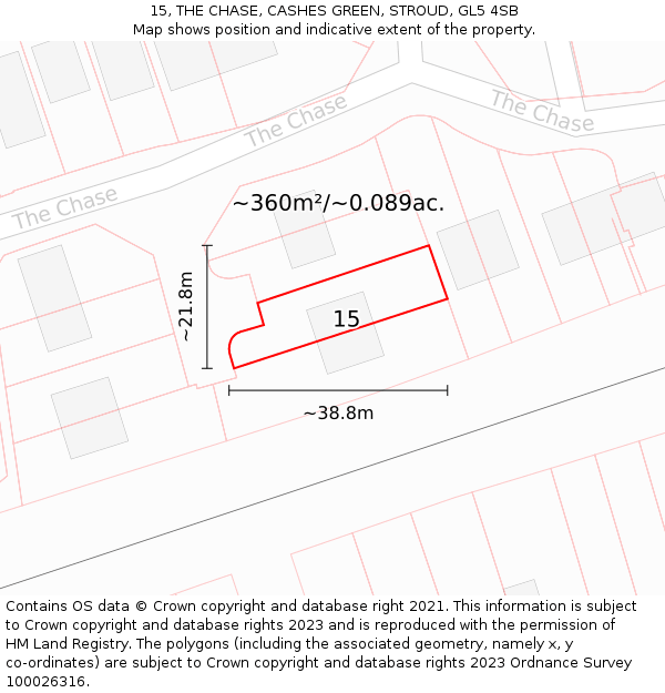 15, THE CHASE, CASHES GREEN, STROUD, GL5 4SB: Plot and title map