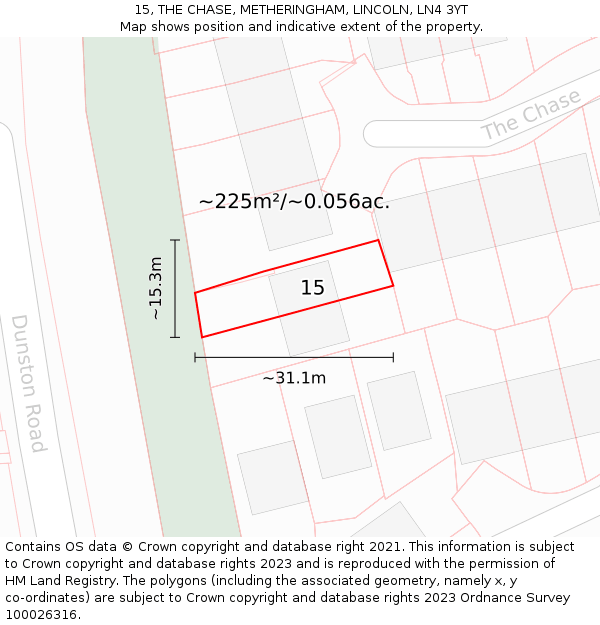 15, THE CHASE, METHERINGHAM, LINCOLN, LN4 3YT: Plot and title map