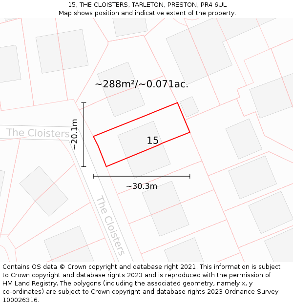 15, THE CLOISTERS, TARLETON, PRESTON, PR4 6UL: Plot and title map