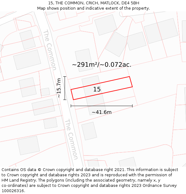 15, THE COMMON, CRICH, MATLOCK, DE4 5BH: Plot and title map