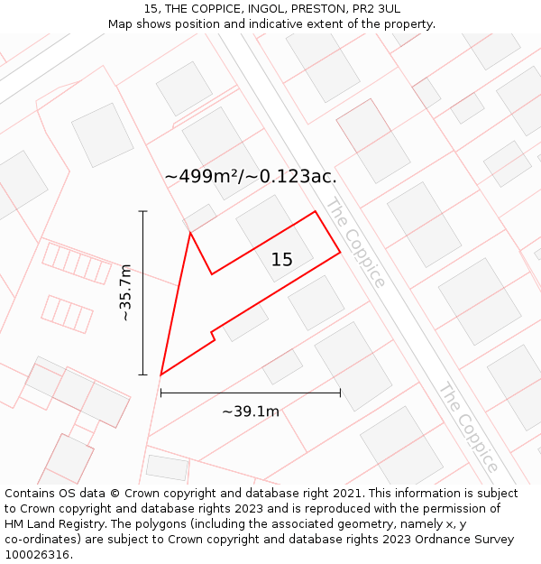 15, THE COPPICE, INGOL, PRESTON, PR2 3UL: Plot and title map