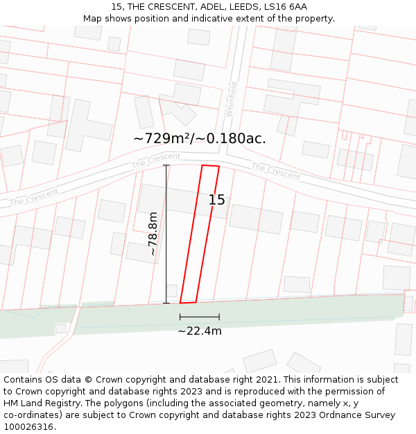 15, THE CRESCENT, ADEL, LEEDS, LS16 6AA: Plot and title map