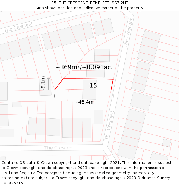 15, THE CRESCENT, BENFLEET, SS7 2HE: Plot and title map