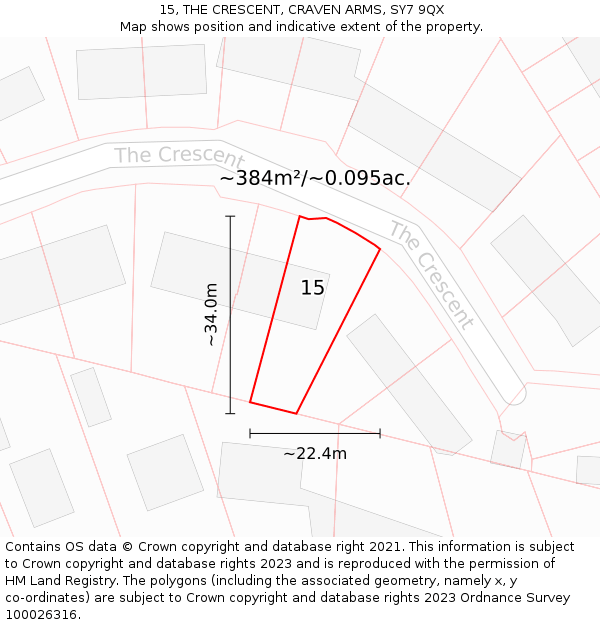 15, THE CRESCENT, CRAVEN ARMS, SY7 9QX: Plot and title map