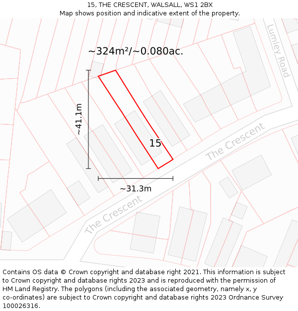 15, THE CRESCENT, WALSALL, WS1 2BX: Plot and title map