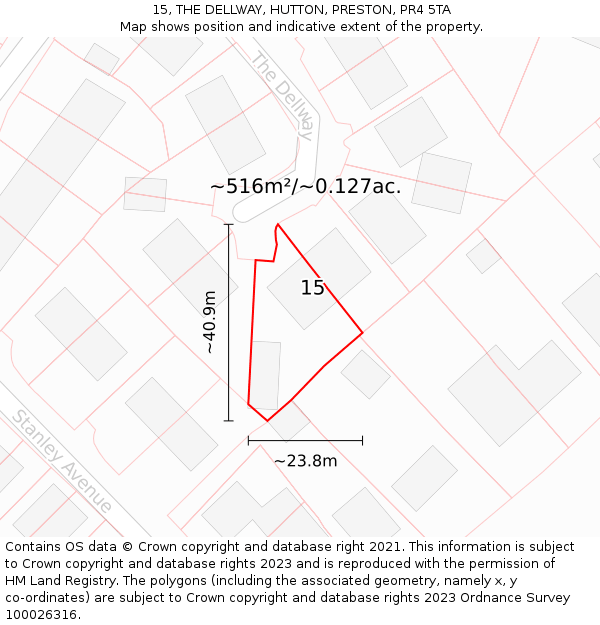 15, THE DELLWAY, HUTTON, PRESTON, PR4 5TA: Plot and title map