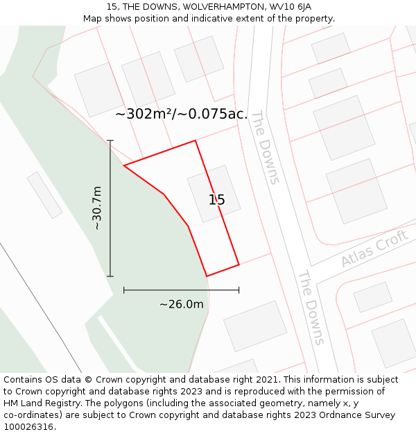15, THE DOWNS, WOLVERHAMPTON, WV10 6JA: Plot and title map