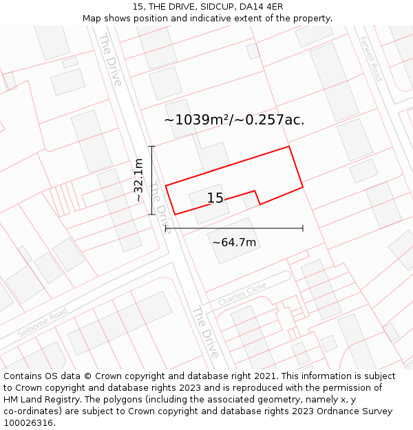 15, THE DRIVE, SIDCUP, DA14 4ER: Plot and title map