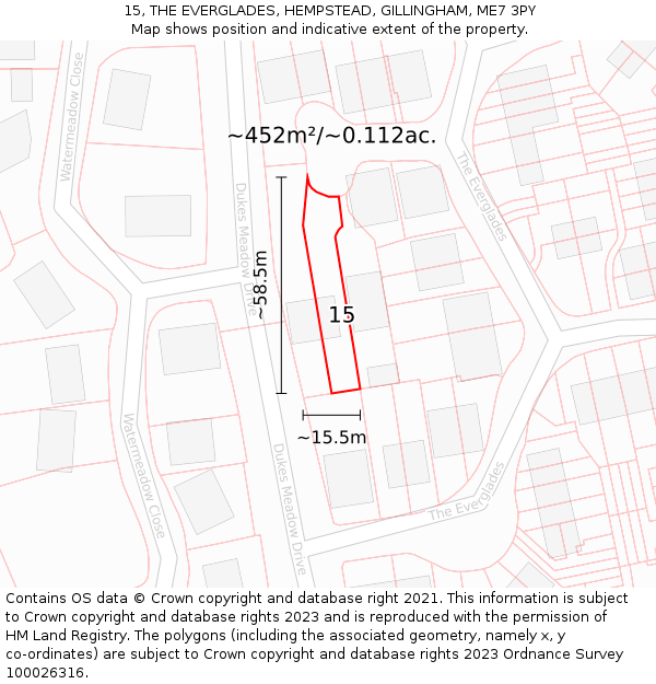 15, THE EVERGLADES, HEMPSTEAD, GILLINGHAM, ME7 3PY: Plot and title map