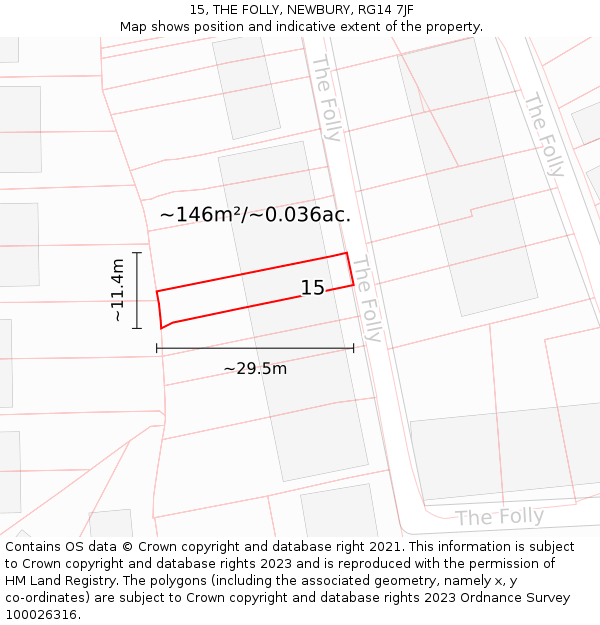 15, THE FOLLY, NEWBURY, RG14 7JF: Plot and title map