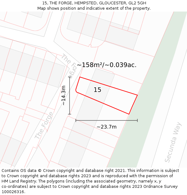 15, THE FORGE, HEMPSTED, GLOUCESTER, GL2 5GH: Plot and title map