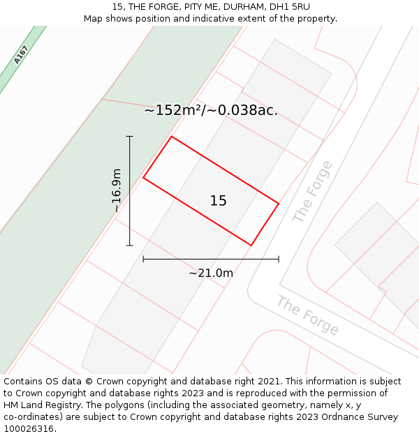 15, THE FORGE, PITY ME, DURHAM, DH1 5RU: Plot and title map