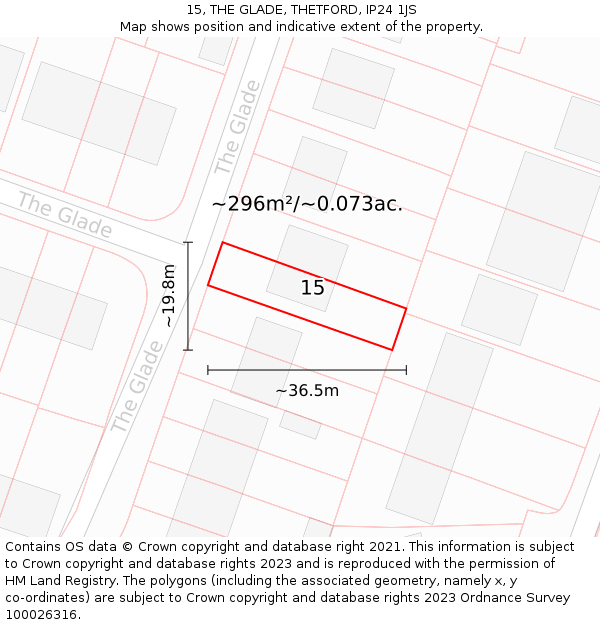 15, THE GLADE, THETFORD, IP24 1JS: Plot and title map
