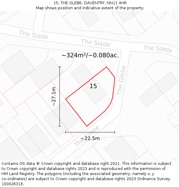 15, THE GLEBE, DAVENTRY, NN11 4HR: Plot and title map