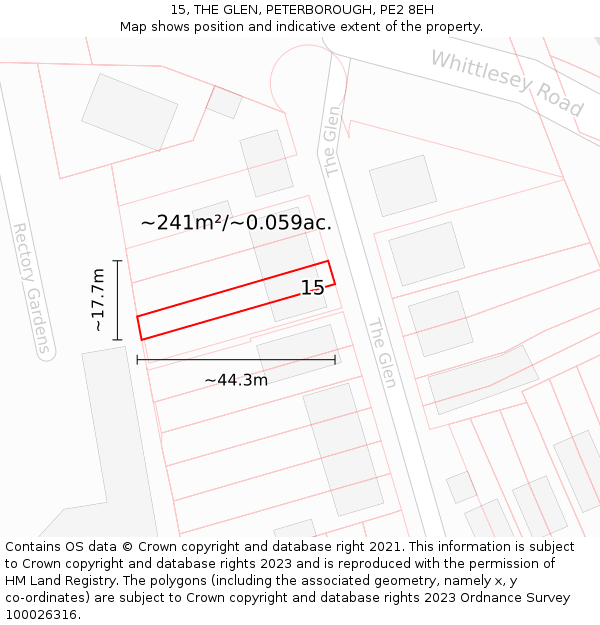 15, THE GLEN, PETERBOROUGH, PE2 8EH: Plot and title map