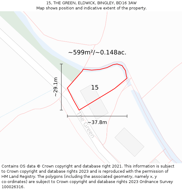 15, THE GREEN, ELDWICK, BINGLEY, BD16 3AW: Plot and title map