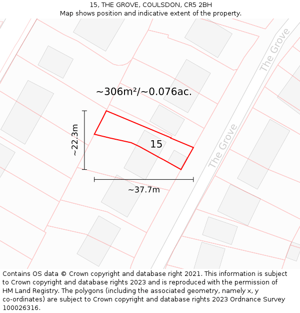 15, THE GROVE, COULSDON, CR5 2BH: Plot and title map