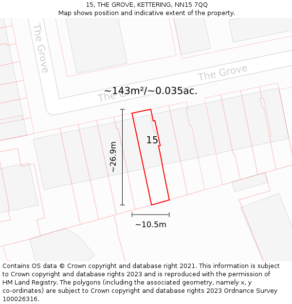 15, THE GROVE, KETTERING, NN15 7QQ: Plot and title map