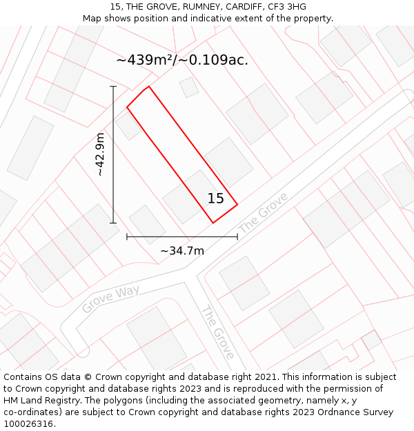 15, THE GROVE, RUMNEY, CARDIFF, CF3 3HG: Plot and title map